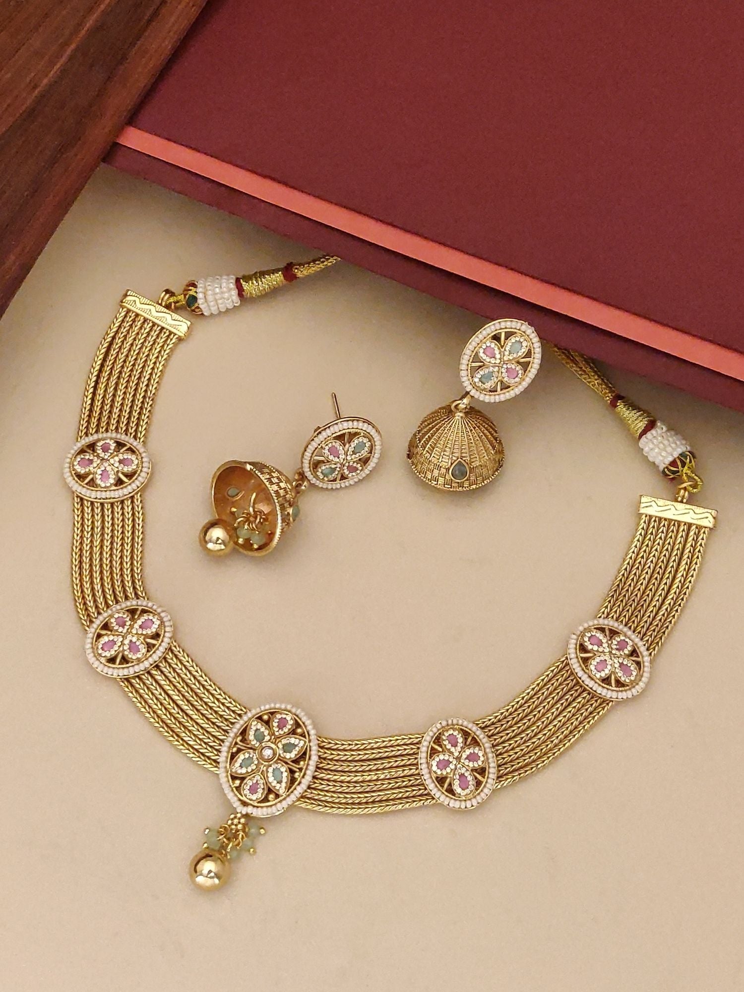 Abdesigns American Diamond Gold Plated Necklace Set