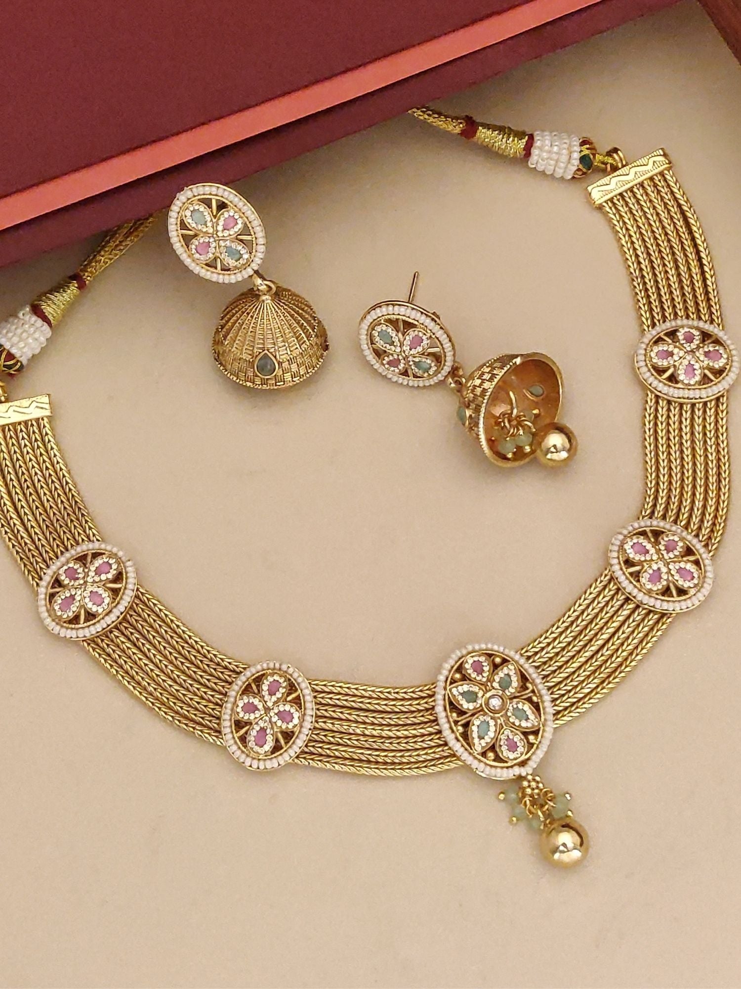 Abdesigns American Diamond Gold Plated Necklace Set
