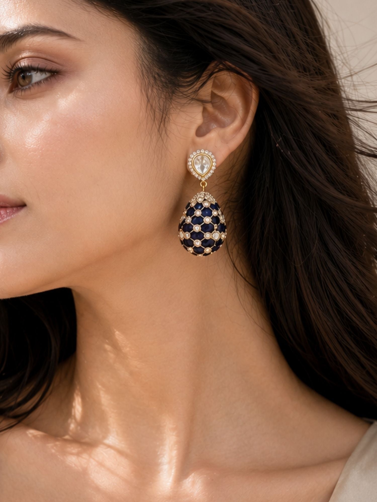 Gold Plated Polki Tear Drop Statement Earrings | Abdesigns Jewellery