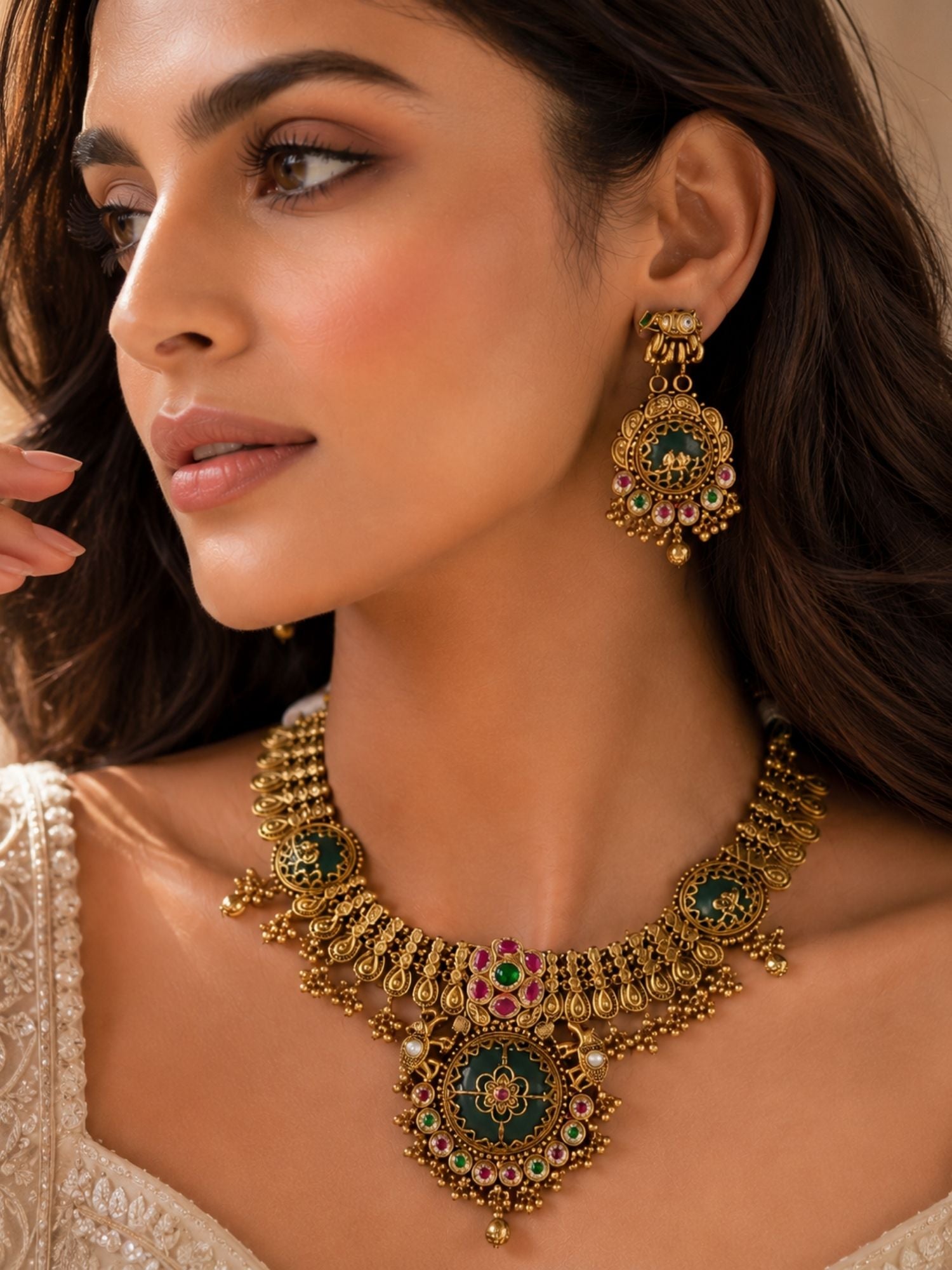 Temple Necklace Set in Gold Plating – Bridal | Abdesigns