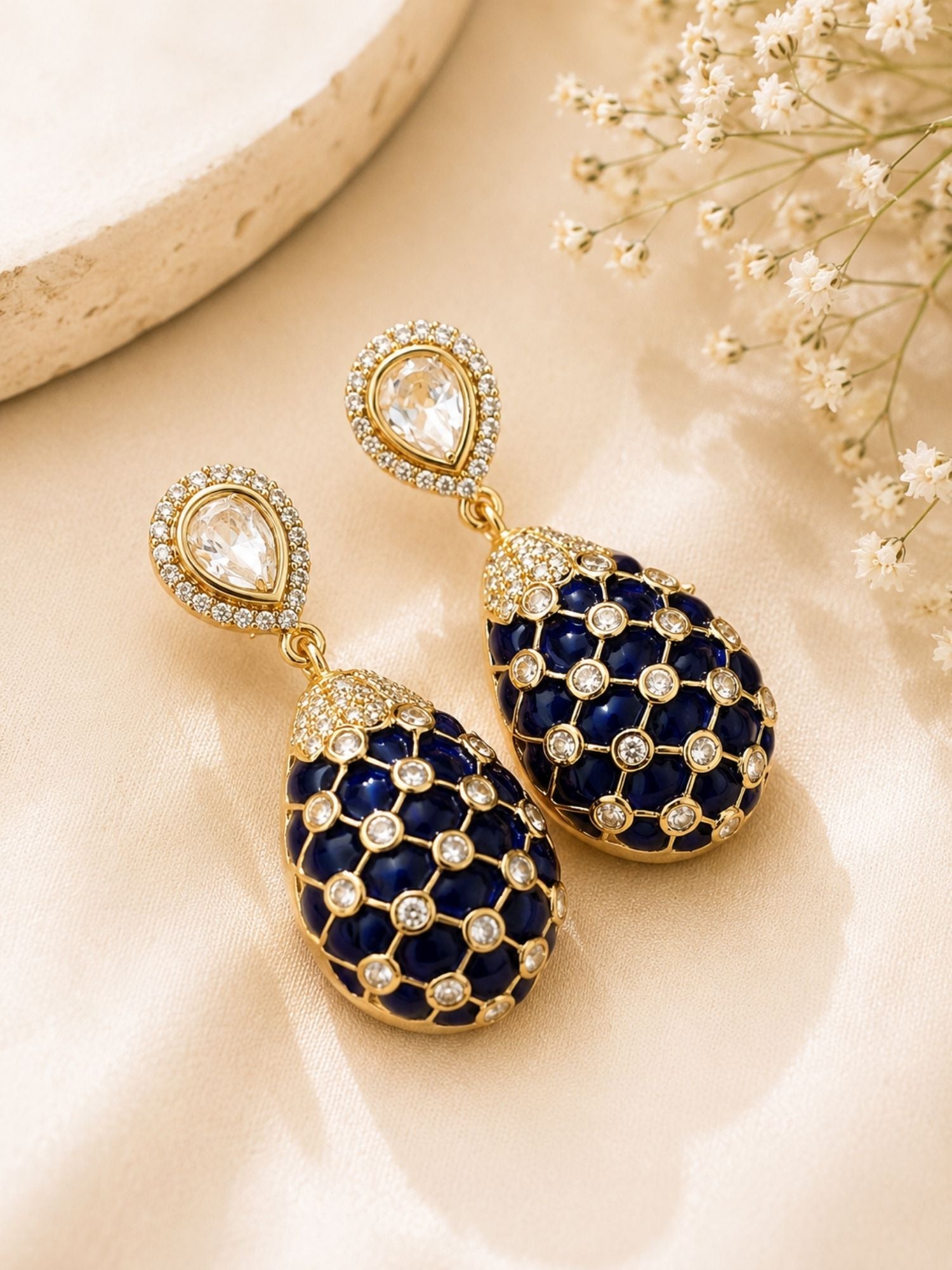 Gold Plated Polki Tear Drop Statement Earrings | Abdesigns Jewellery