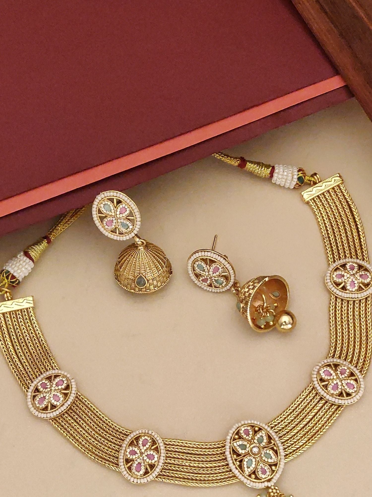 Abdesigns American Diamond Gold Plated Necklace Set