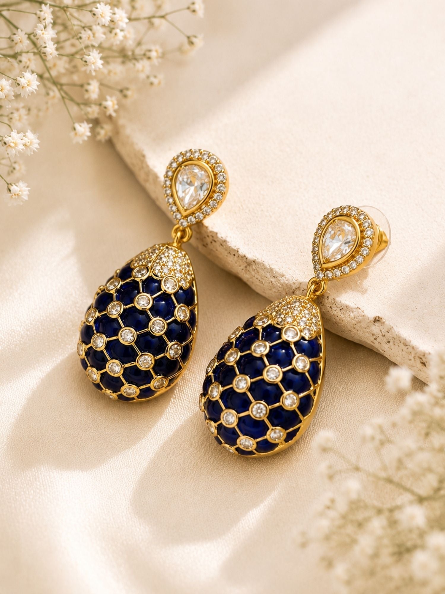 Gold Plated Polki Tear Drop Statement Earrings | Abdesigns Jewellery