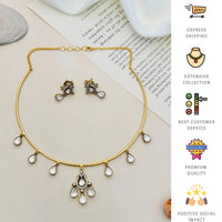 Thumbnail for Minimal Polki Stone Gold Plated Hasli Necklace Set