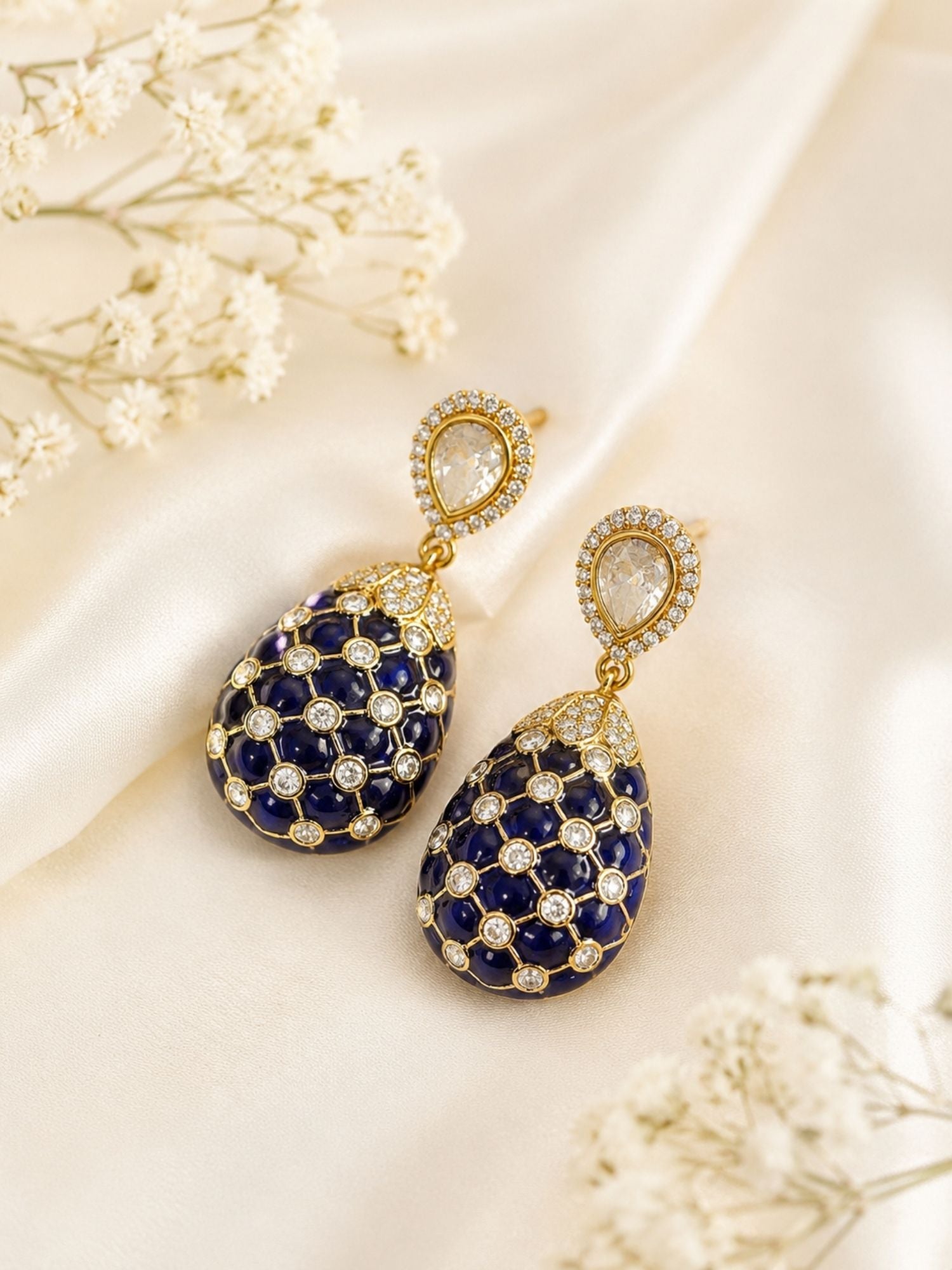 Gold Plated Polki Tear Drop Statement Earrings | Abdesigns Jewellery