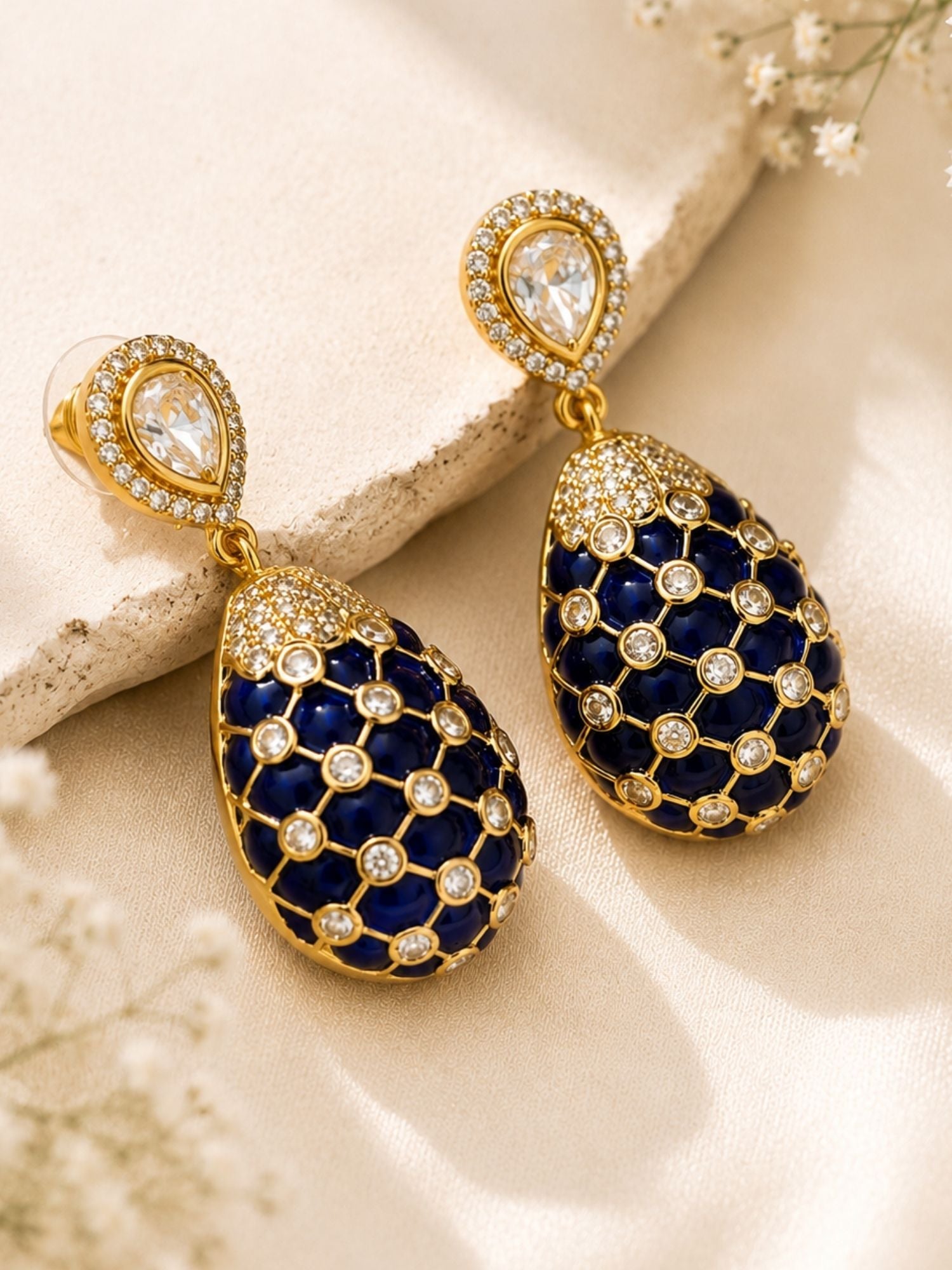 Gold Plated Polki Tear Drop Statement Earrings | Abdesigns Jewellery