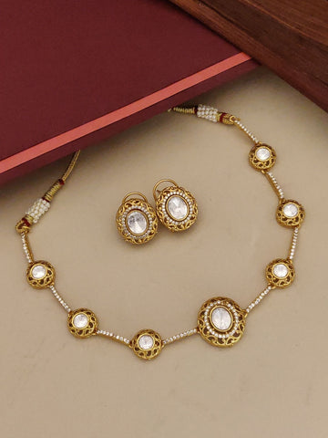 Abdesigns Gold Plated Polki Necklace Set