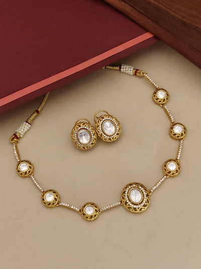 Abdesigns Gold Plated Polki Necklace Set