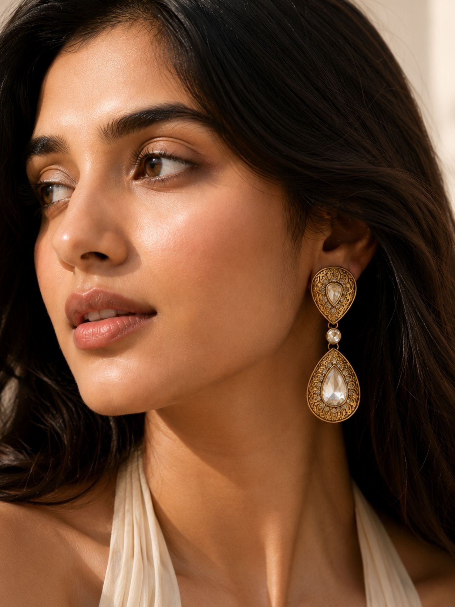 Contemporary Polki Kundan Earrings in Gold Tone  | Abdesigns