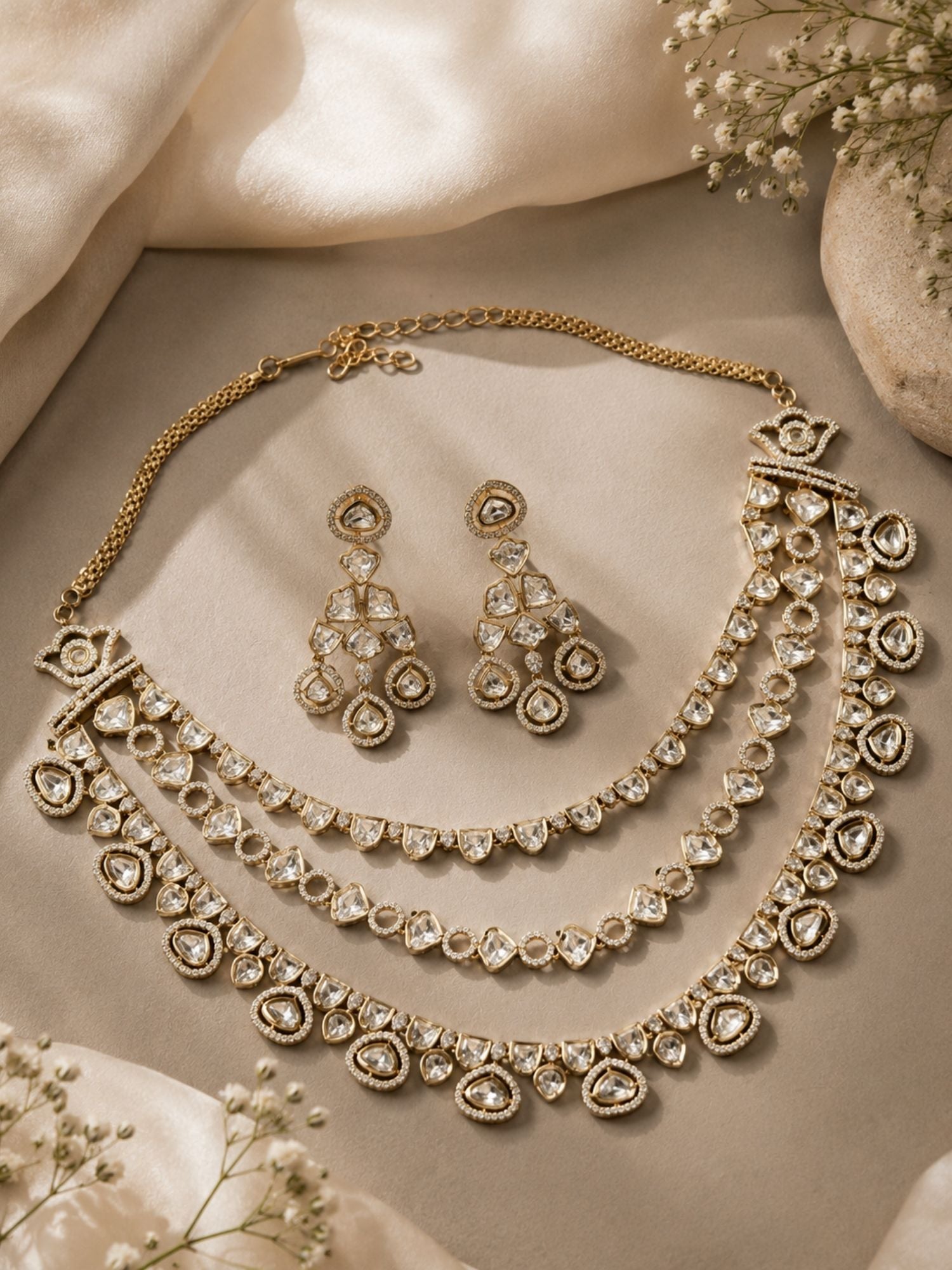 Victorian Polki Necklace Set in Gold Plating – Bridal | Abdesigns