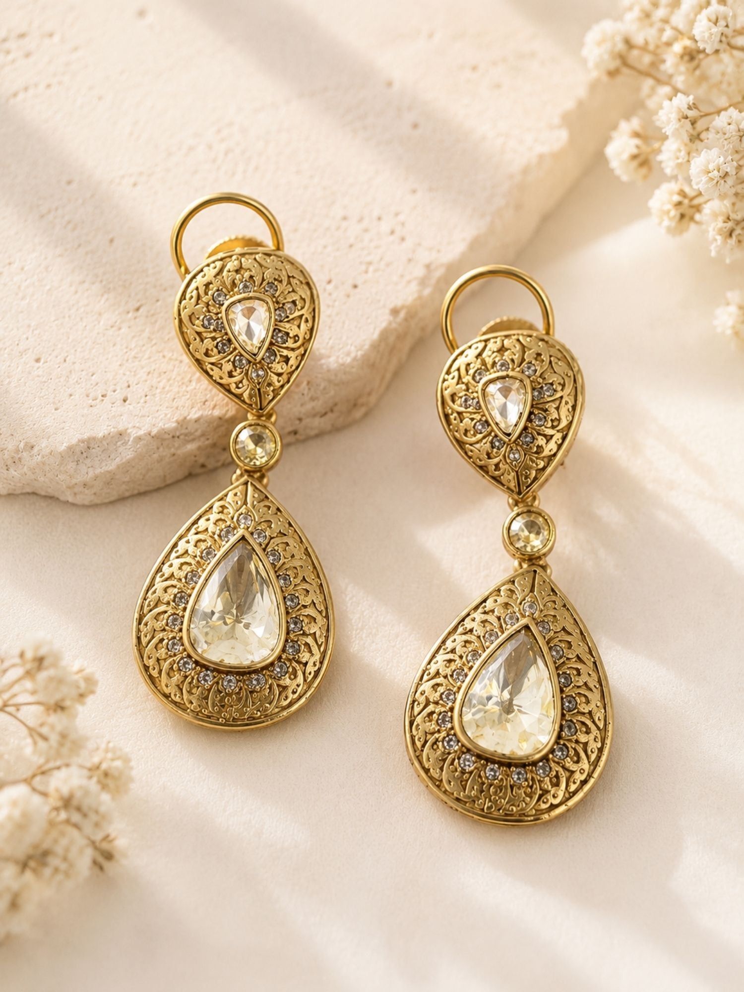 Contemporary Polki Kundan Earrings in Gold Tone  | Abdesigns