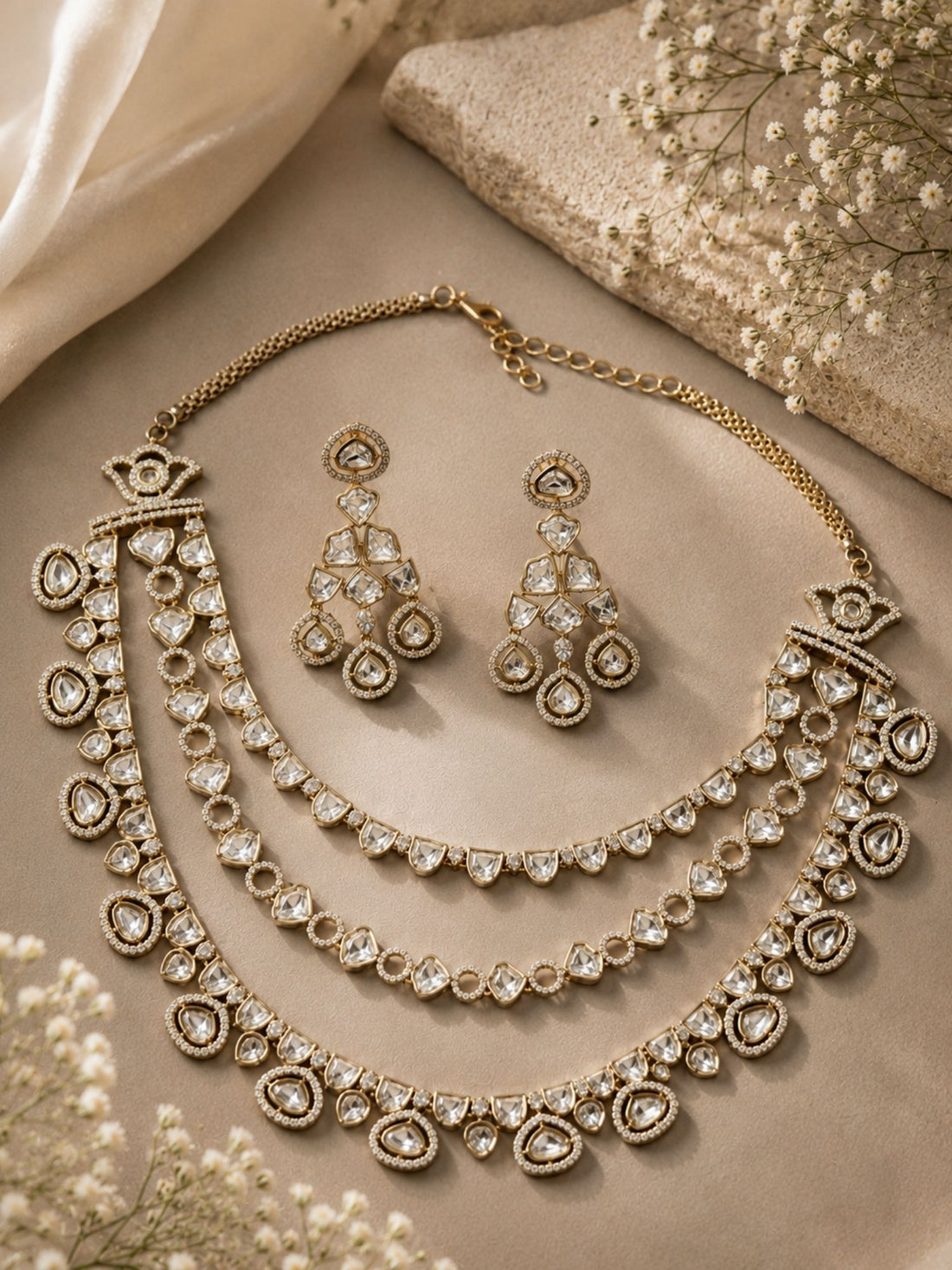 Victorian Polki Necklace Set in Gold Plating – Bridal | Abdesigns
