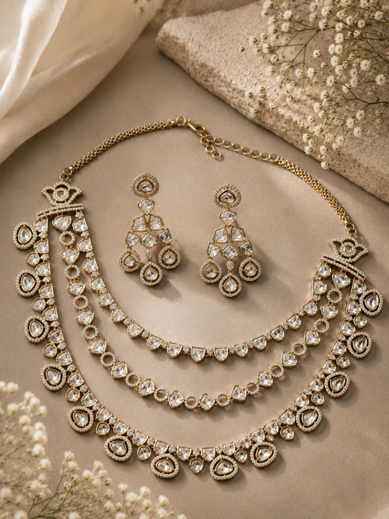 Victorian Polki Necklace Set in Gold Plating – Bridal | Abdesigns