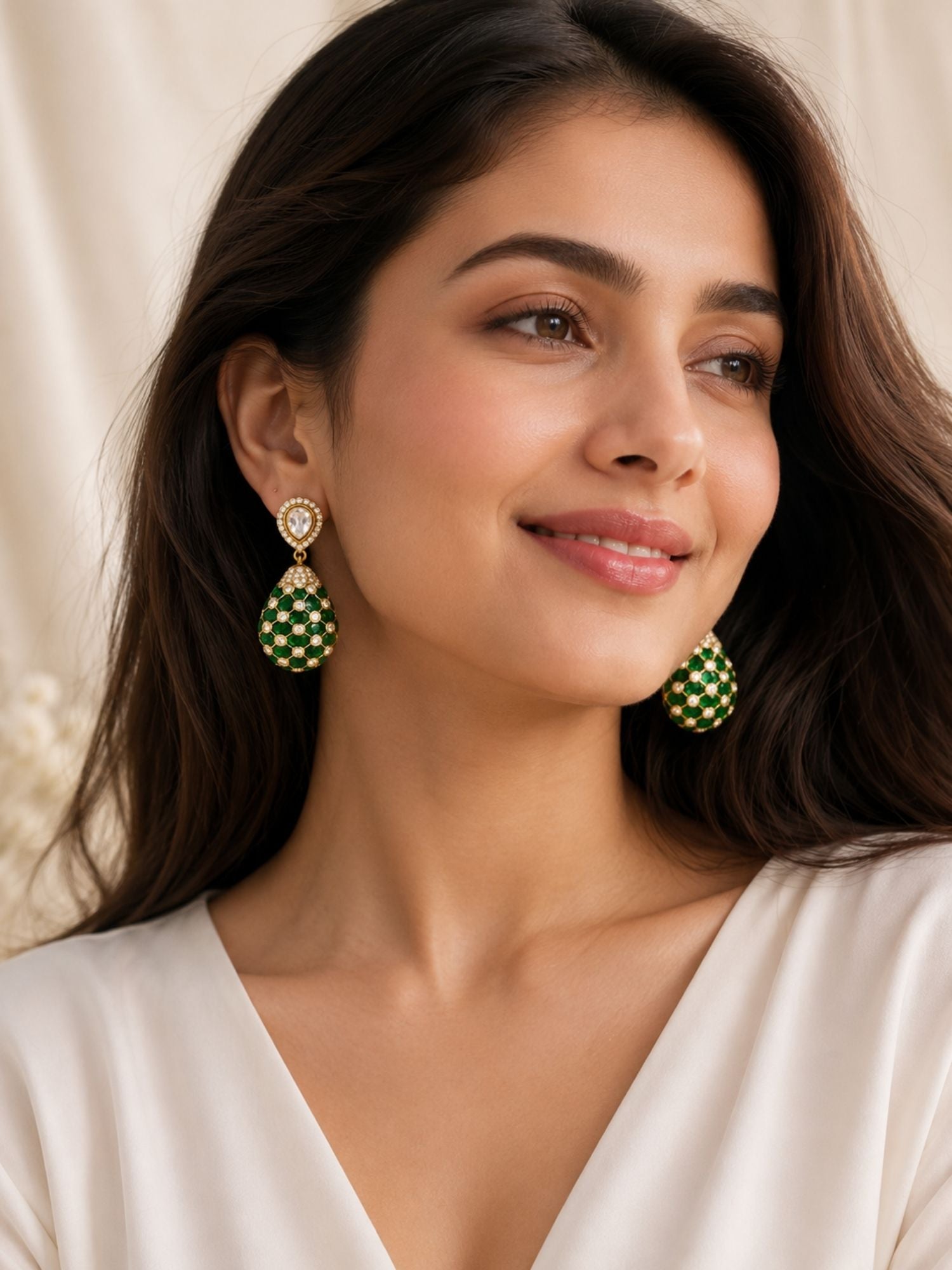 Gold Plated Polki Tear Drop Statement Earrings | Abdesigns Jewellery