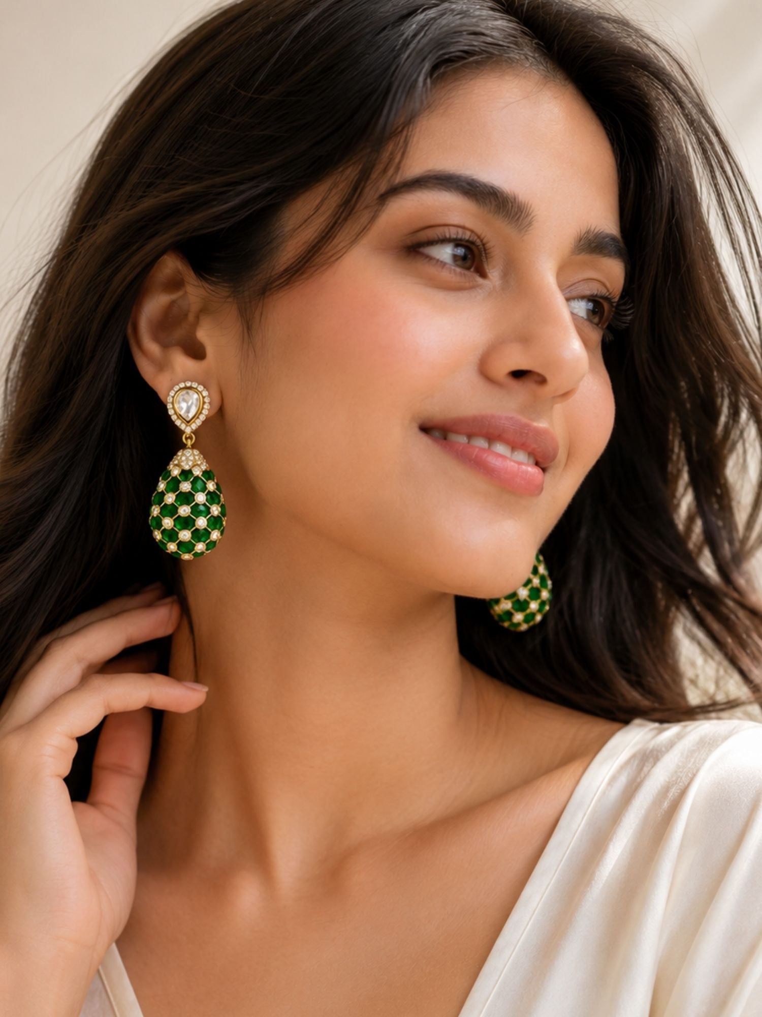 Gold Plated Polki Tear Drop Statement Earrings | Abdesigns Jewellery