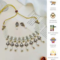 Thumbnail for Statement Pearl Oxidsed Gold Plated Polki Choker Necklace Set