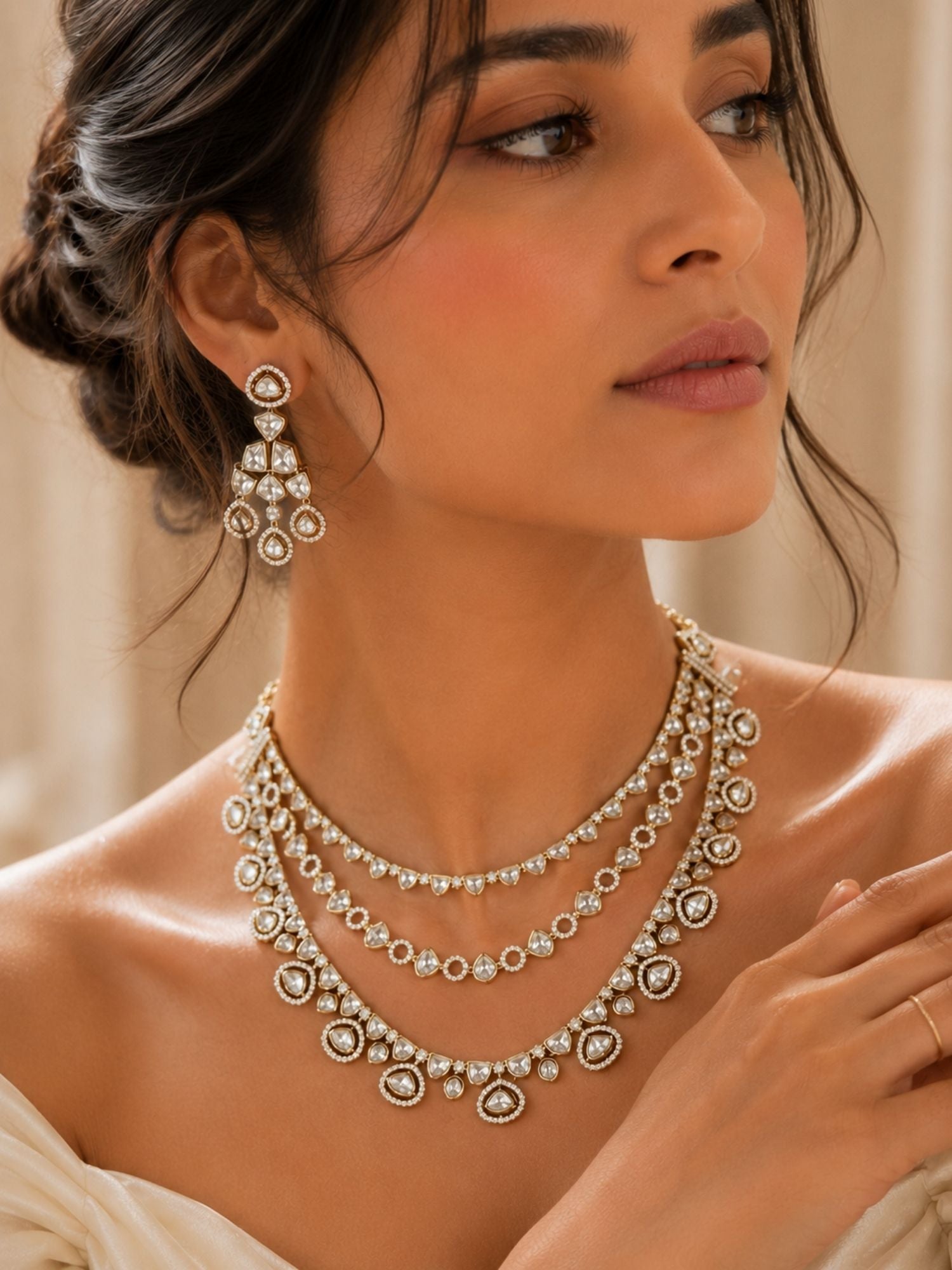 Victorian Polki Necklace Set in Gold Plating – Bridal | Abdesigns