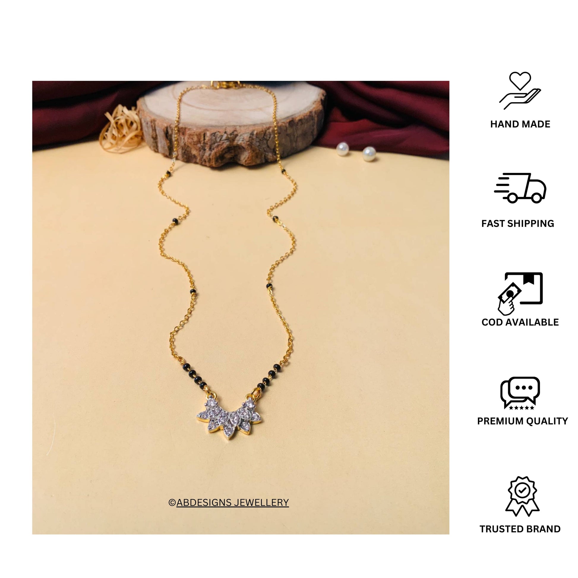 Minimal Gold Plated Mini Flower American Diamond Mangalsutra - Abdesignsjewellery