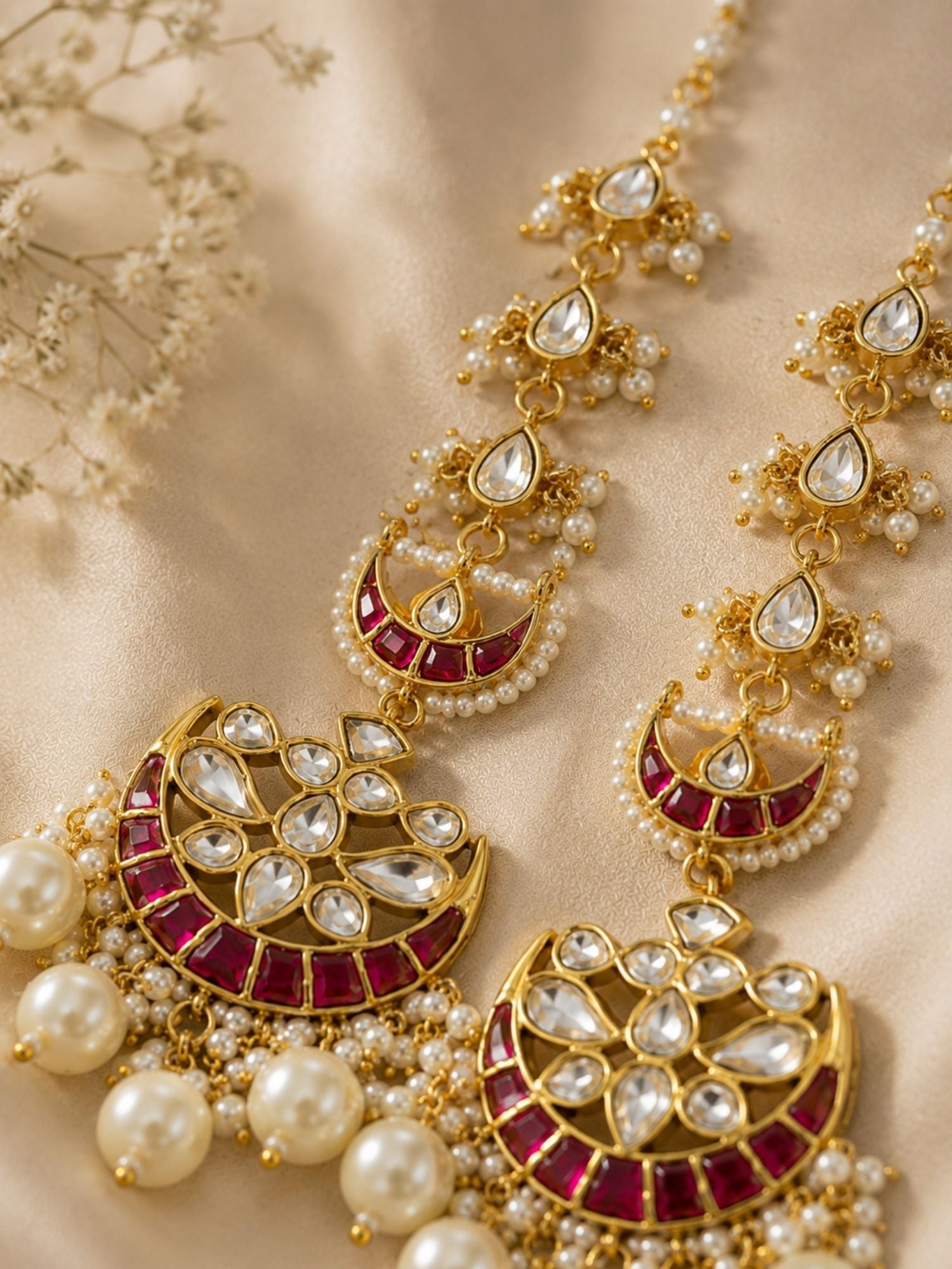 Kundan Ear Chain Earrings in Gold Plating – Festive | Abdesigns