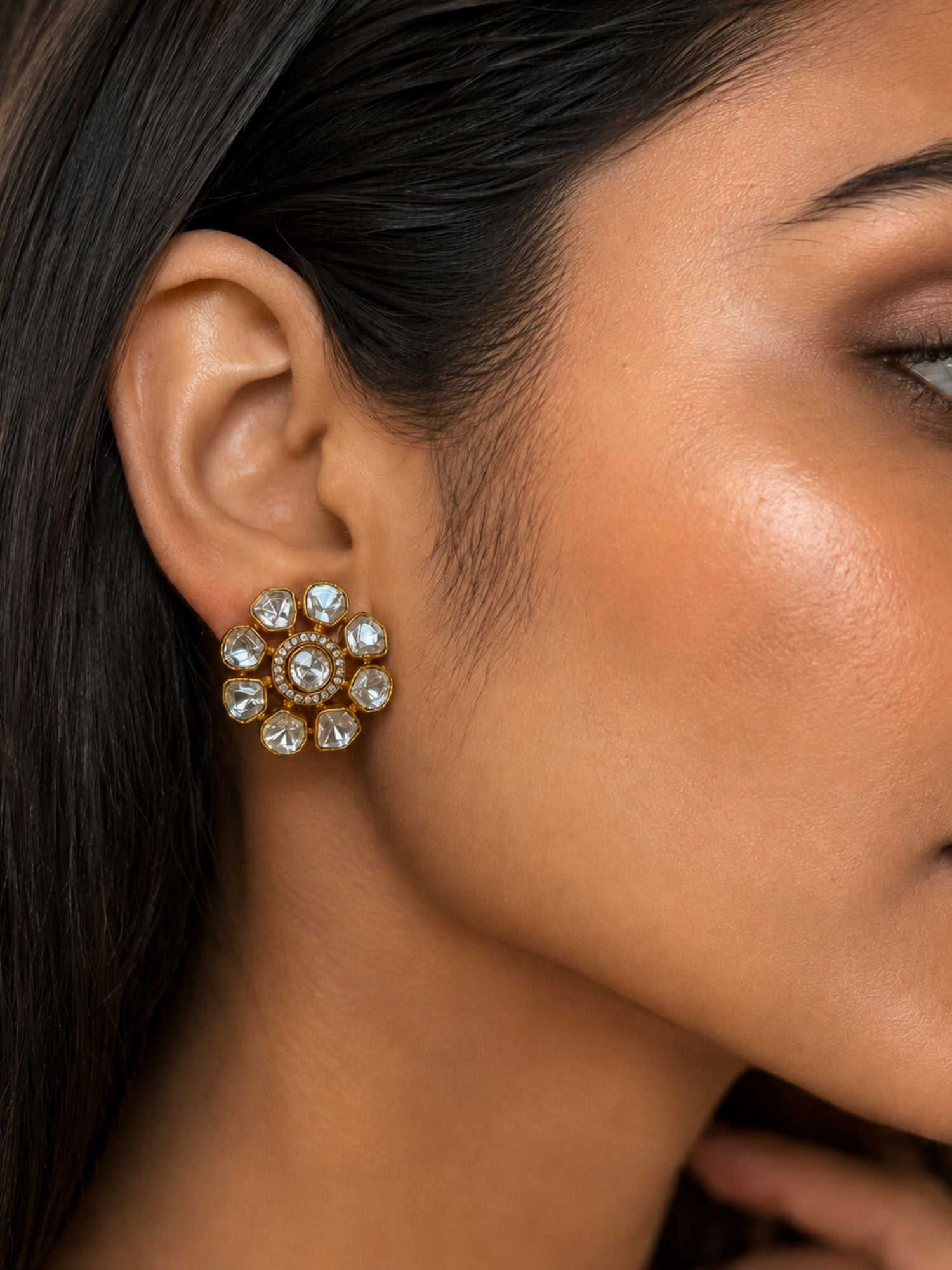 Classic Polki Flower Design Earrings