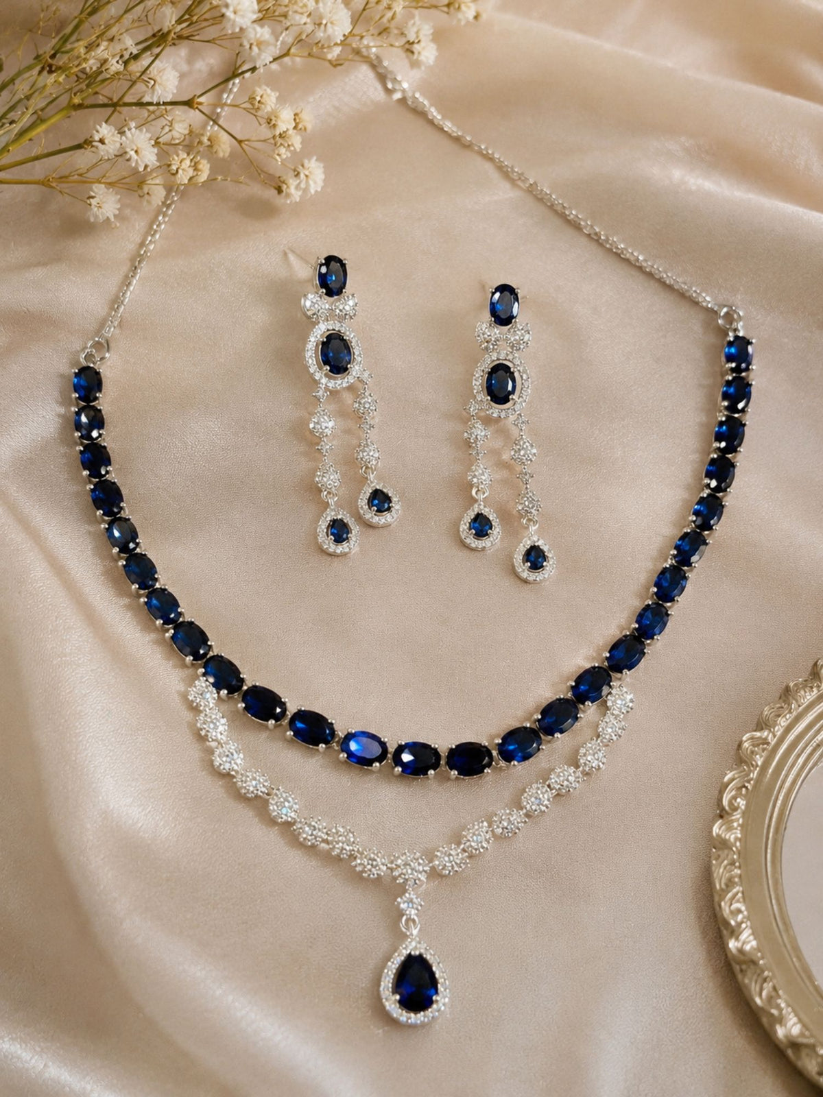 Emerald Unique American Diamond Necklace Set