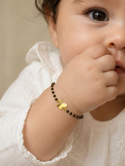 925 Sterling Silver Gold Plated Kids Black Bead Bracelet with Charms