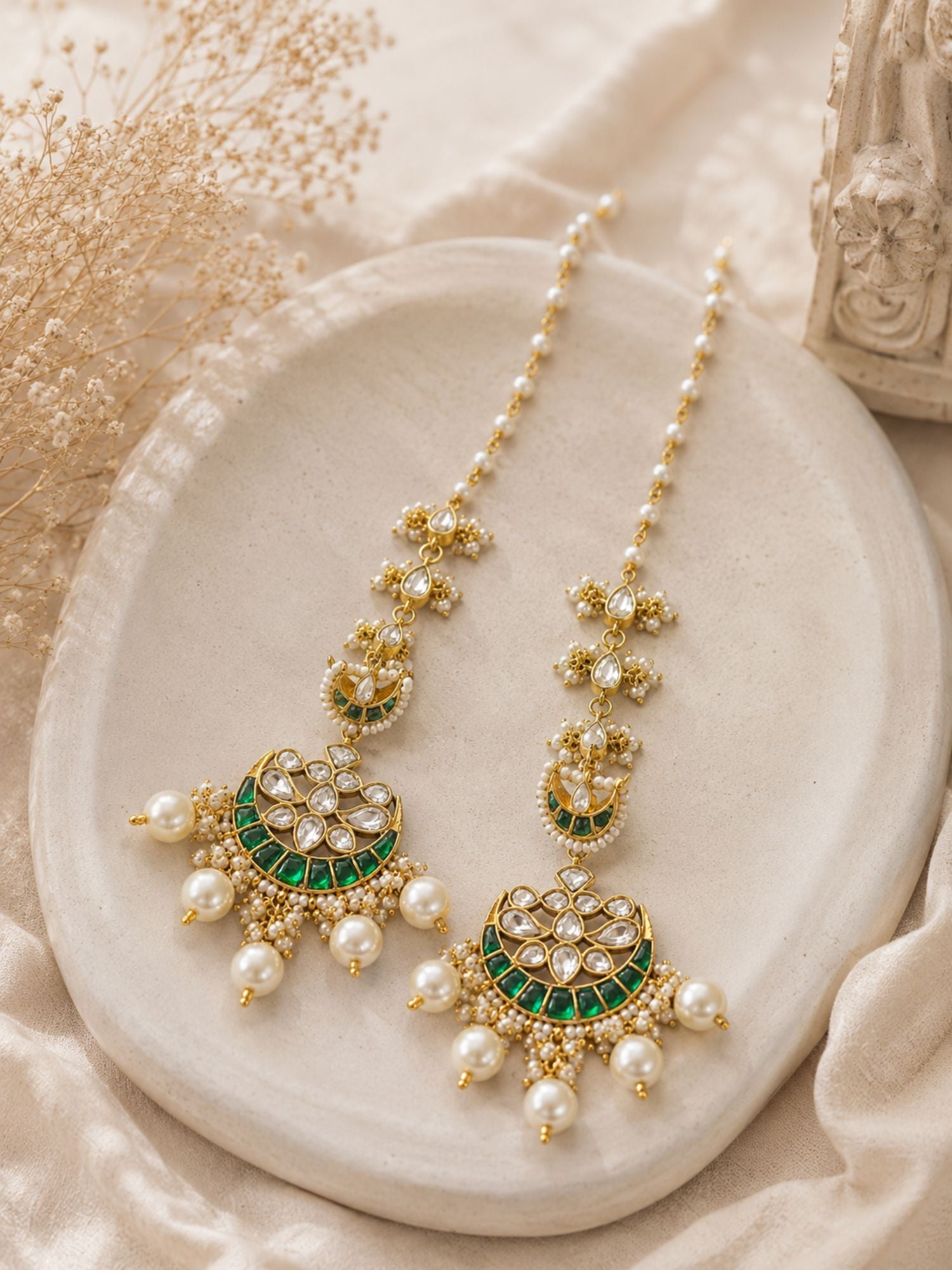 Abdesigns Pachi Kundan Ear Cuff Chandbali Earrings with Pearl Drops