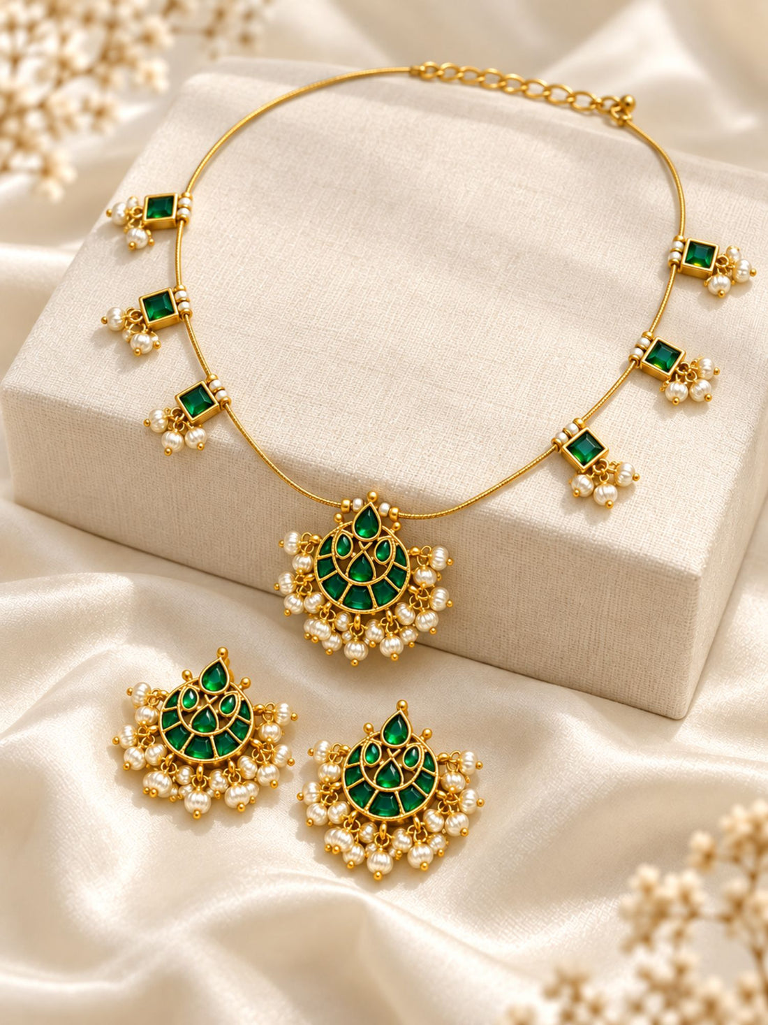 Gold Plated Kundan Chaand Invisible Chain Necklace Set