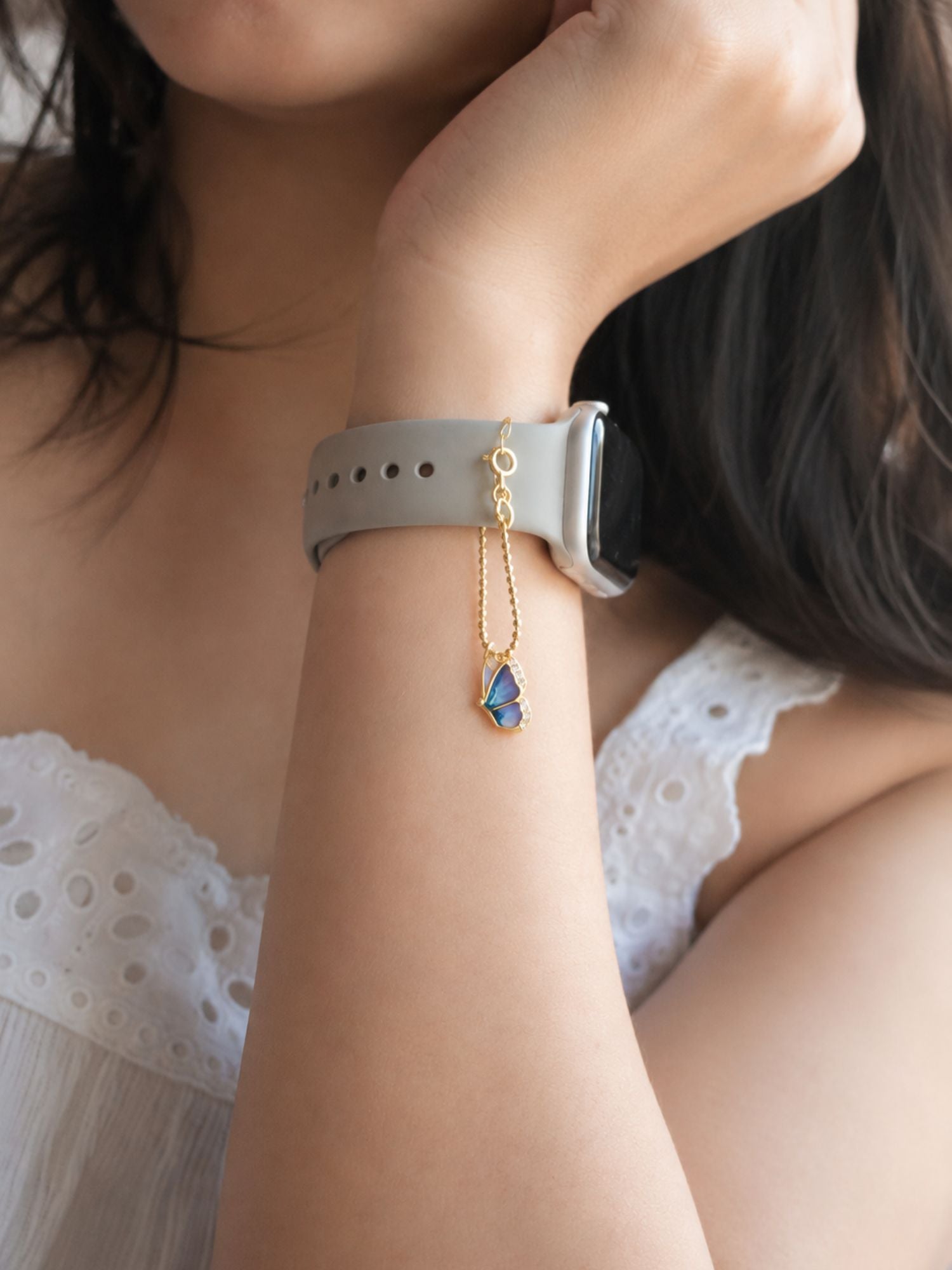 925 Sterling Silver Gold Plated Blue Butterfly Watch Charm