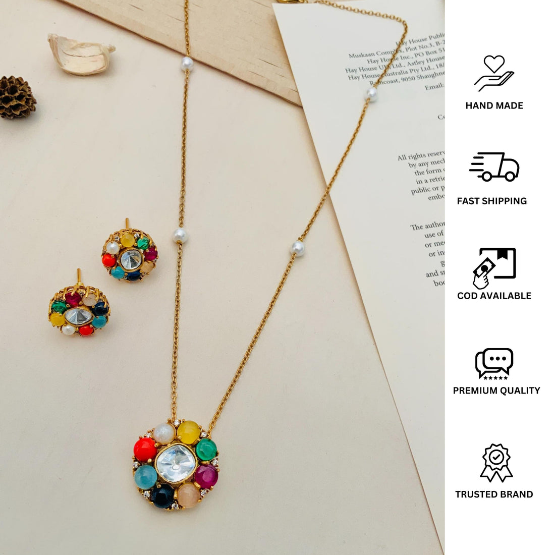 Navratna Pendant Chain Combo