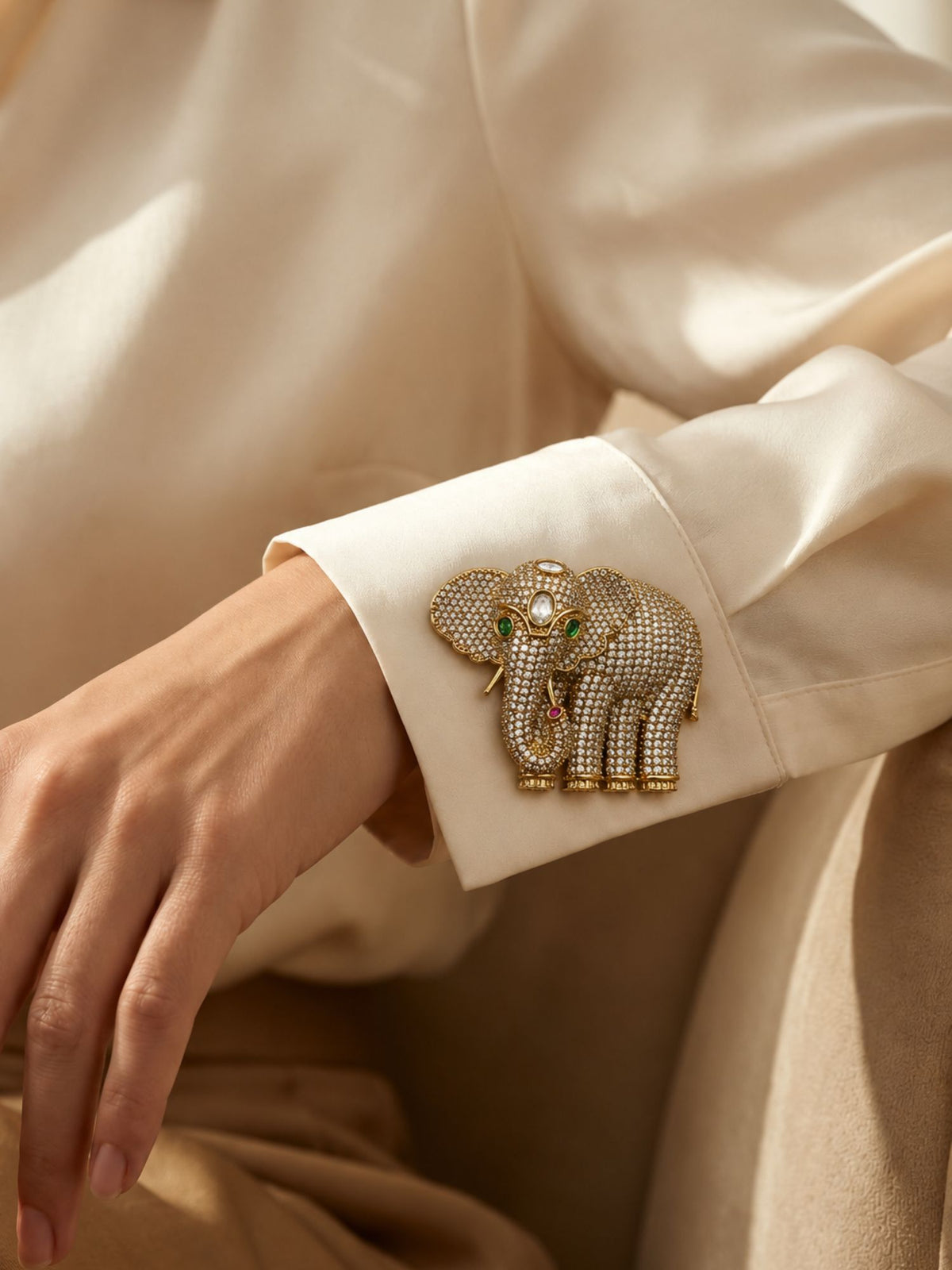 Royal Elephant Brooch Pin for Unisex | Gold Plated Crystal Statement Lapel Pin
