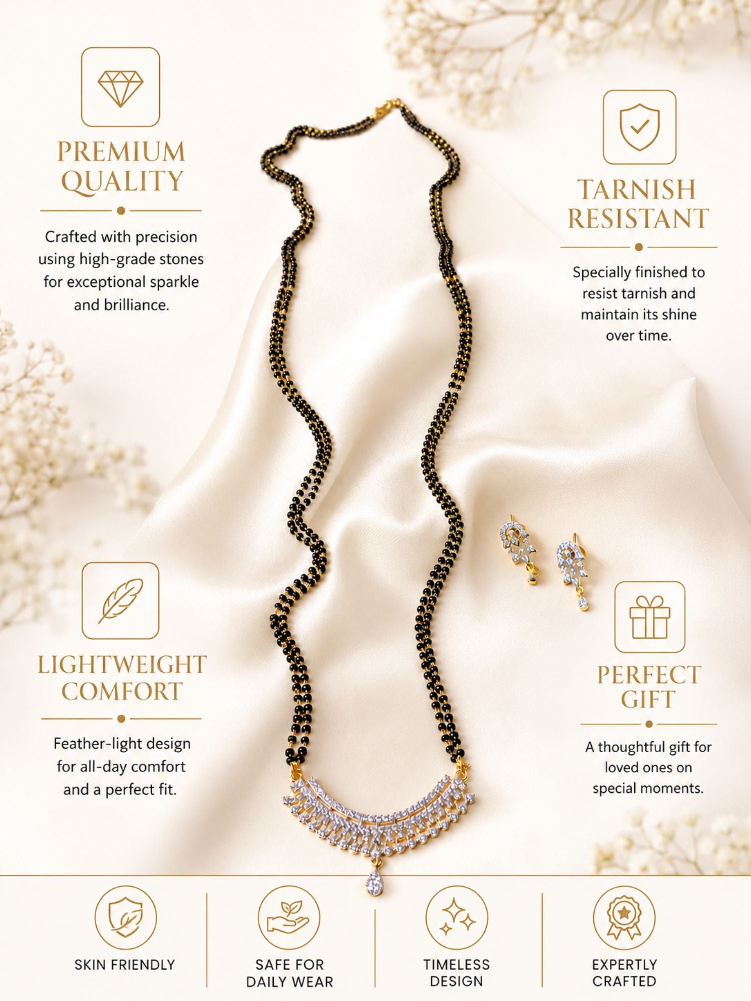Alice Christy Long Diamond Mangalsutra Design | Gold Plated American Diamond | 30 Inch | Abdesigns