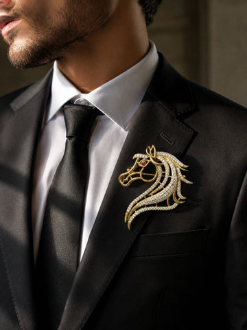 Unisex Victorian Gold CZ Diamond Horse Brooch Pin | Abdesigns Jewellery