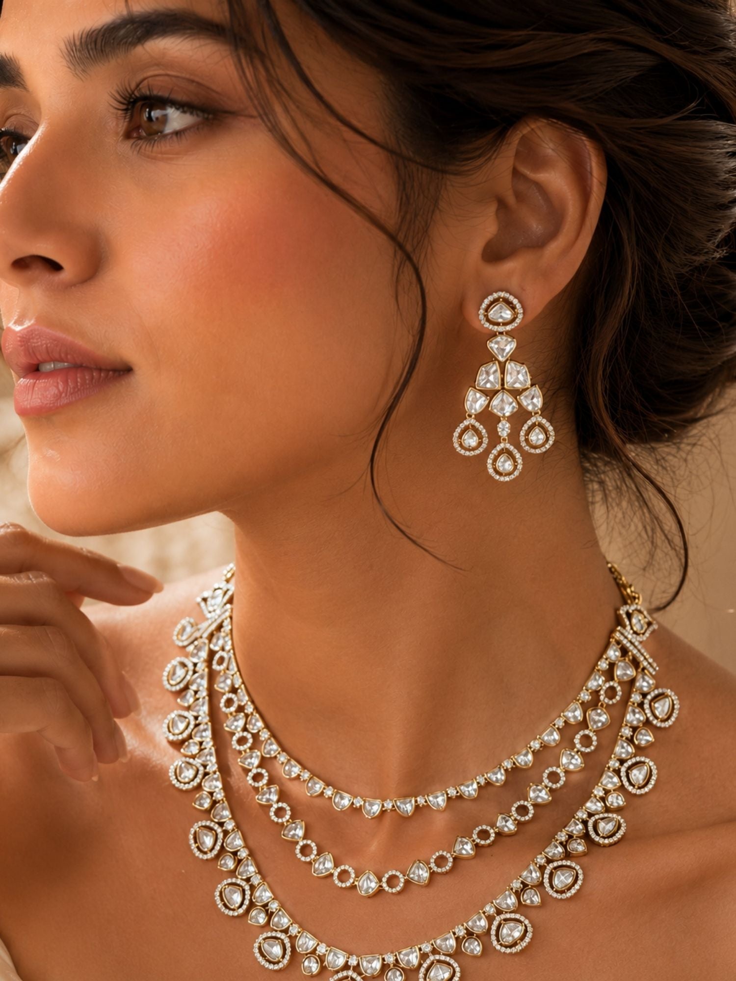 Victorian Polki Necklace Set in Gold Plating – Bridal | Abdesigns