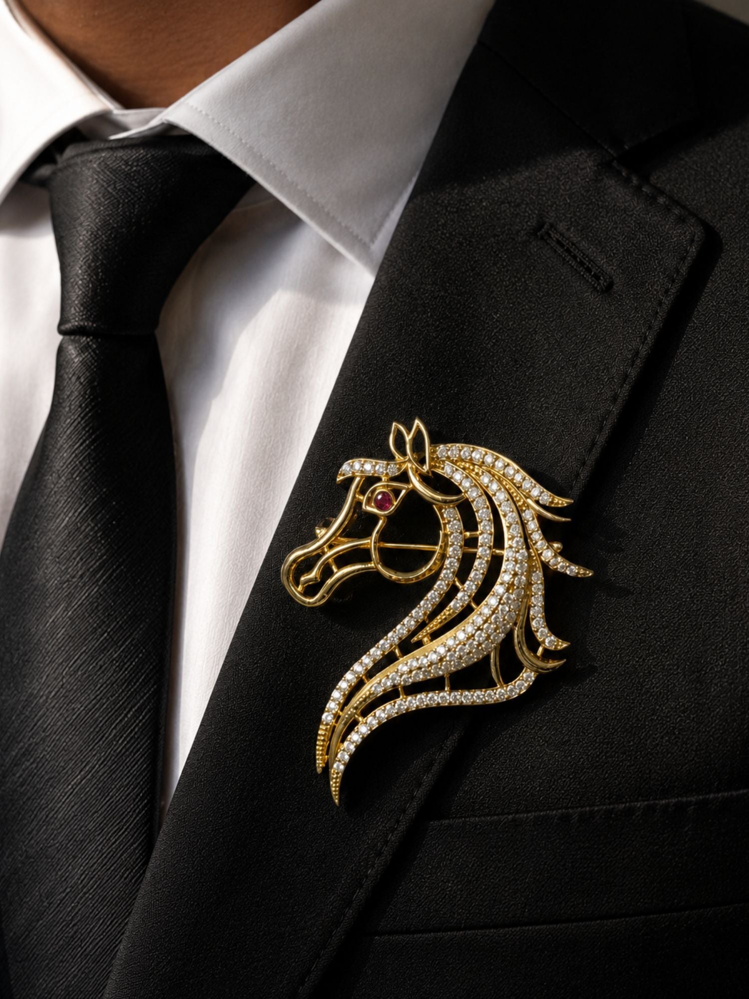 Unisex Victorian Gold CZ Diamond Horse Brooch Pin | Abdesigns Jewellery