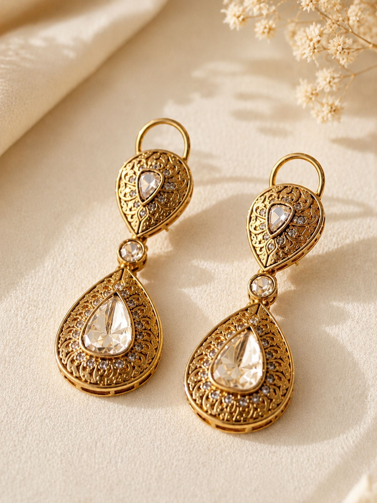 Contemporary Polki Kundan Earrings in Gold Tone  | Abdesigns