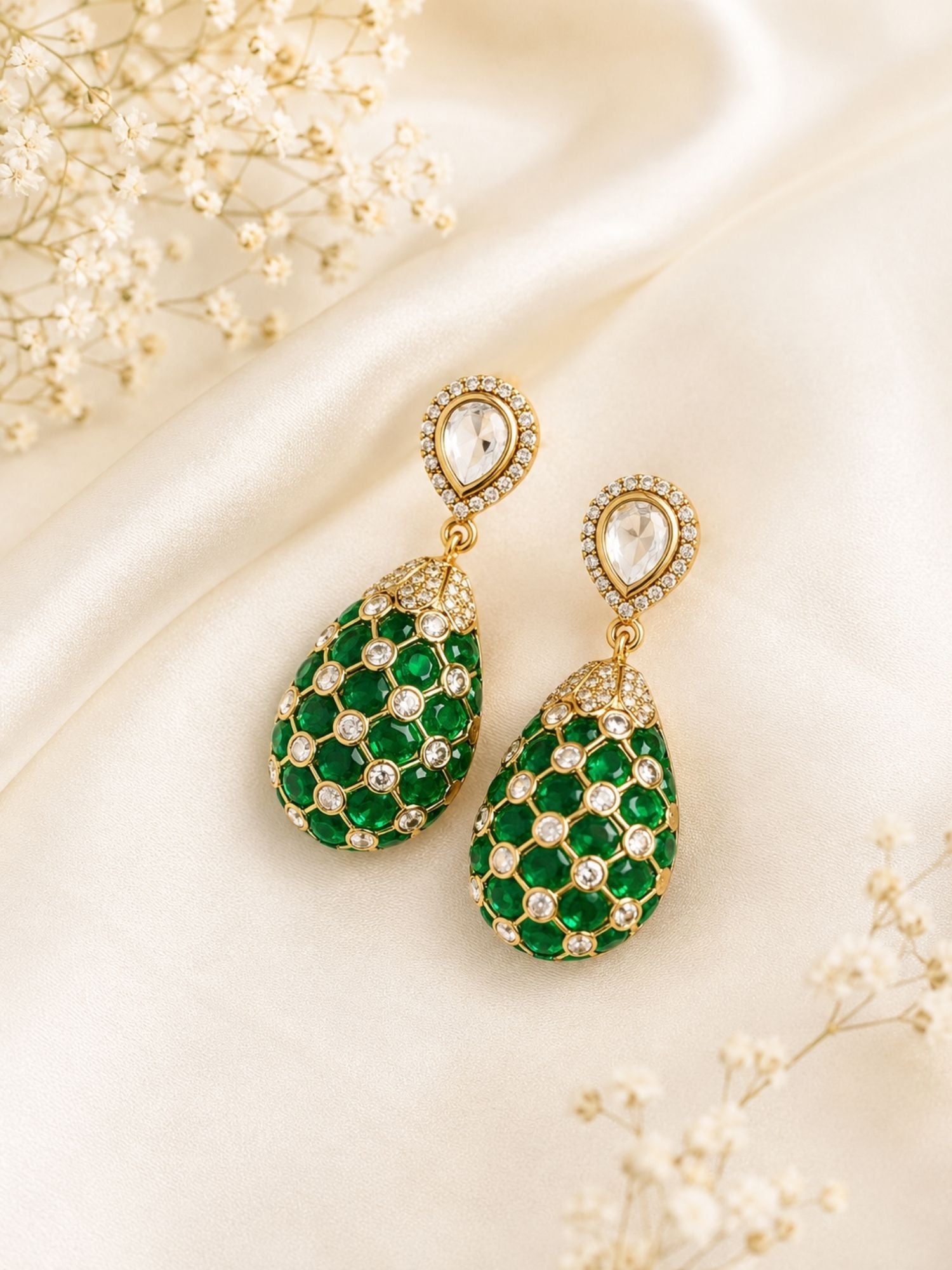 Gold Plated Polki Tear Drop Statement Earrings | Abdesigns Jewellery
