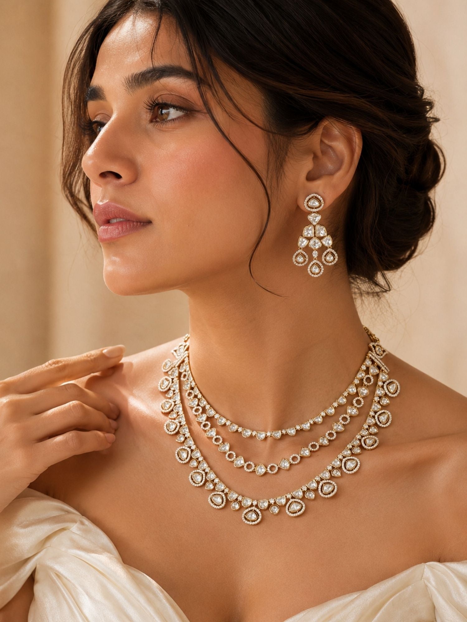 Victorian Polki Necklace Set in Gold Plating – Bridal | Abdesigns