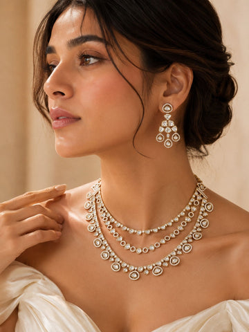 Victorian Polki Necklace Set in Gold Plating – Bridal | Abdesigns