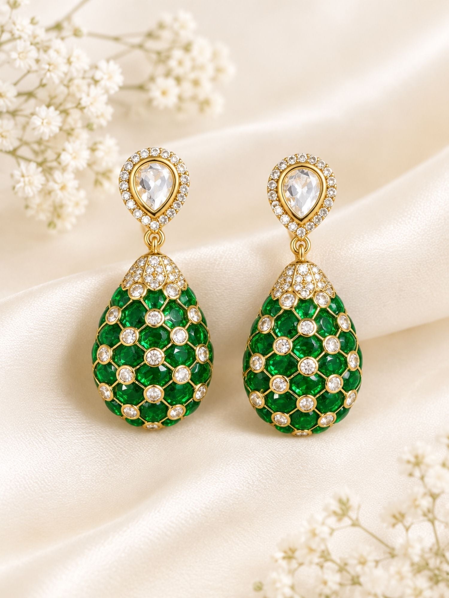 Gold Plated Polki Tear Drop Statement Earrings | Abdesigns Jewellery