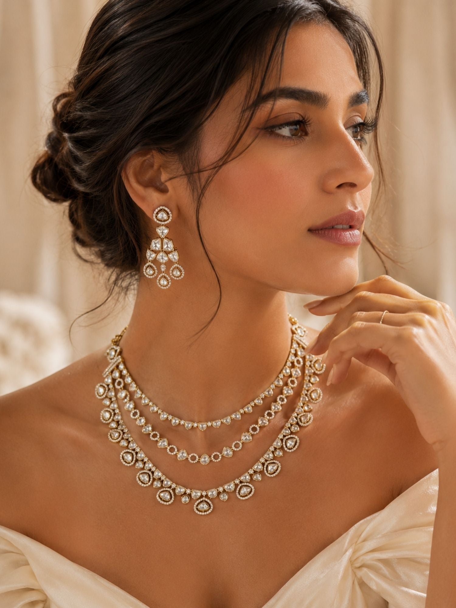 Victorian Polki Necklace Set in Gold Plating – Bridal | Abdesigns