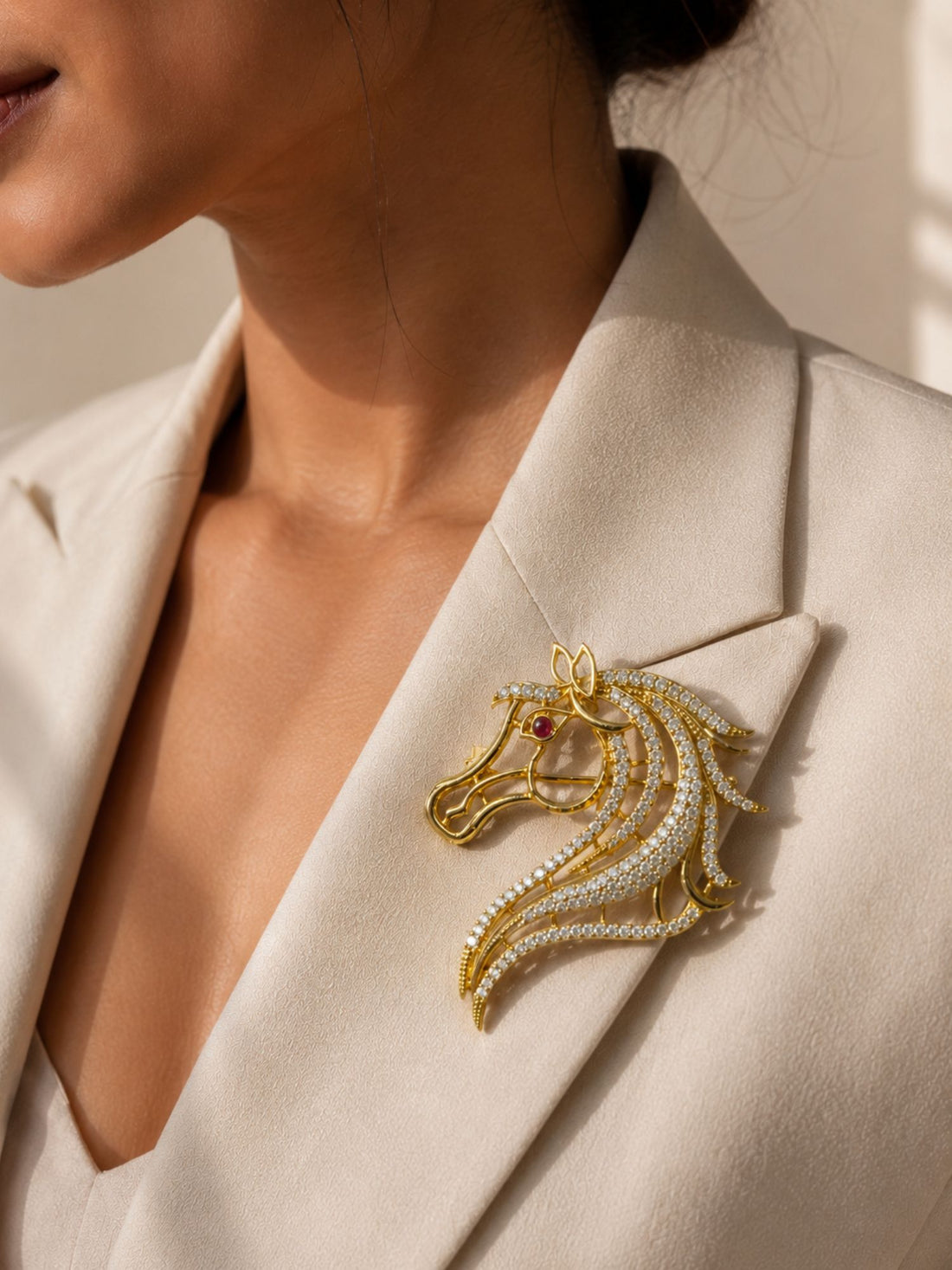 Unisex Victorian Gold CZ Diamond Horse Brooch Pin | Abdesigns Jewellery