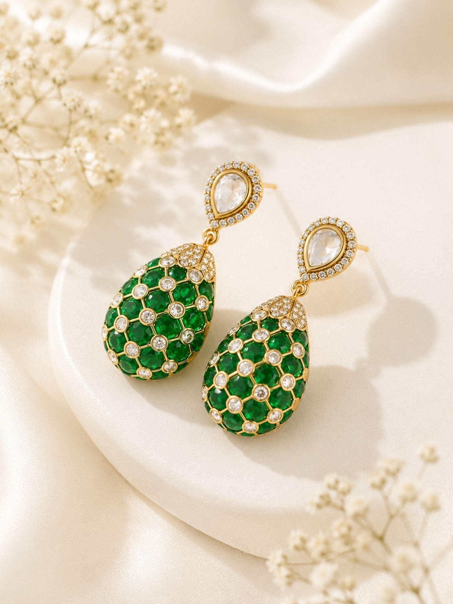 Gold Plated Polki Tear Drop Statement Earrings | Abdesigns Jewellery