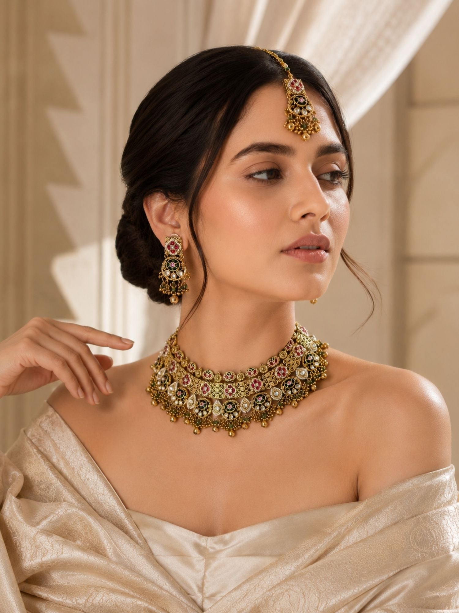 Temple Choker Necklace Set in Antique Gold – Bridal | Abdesigns