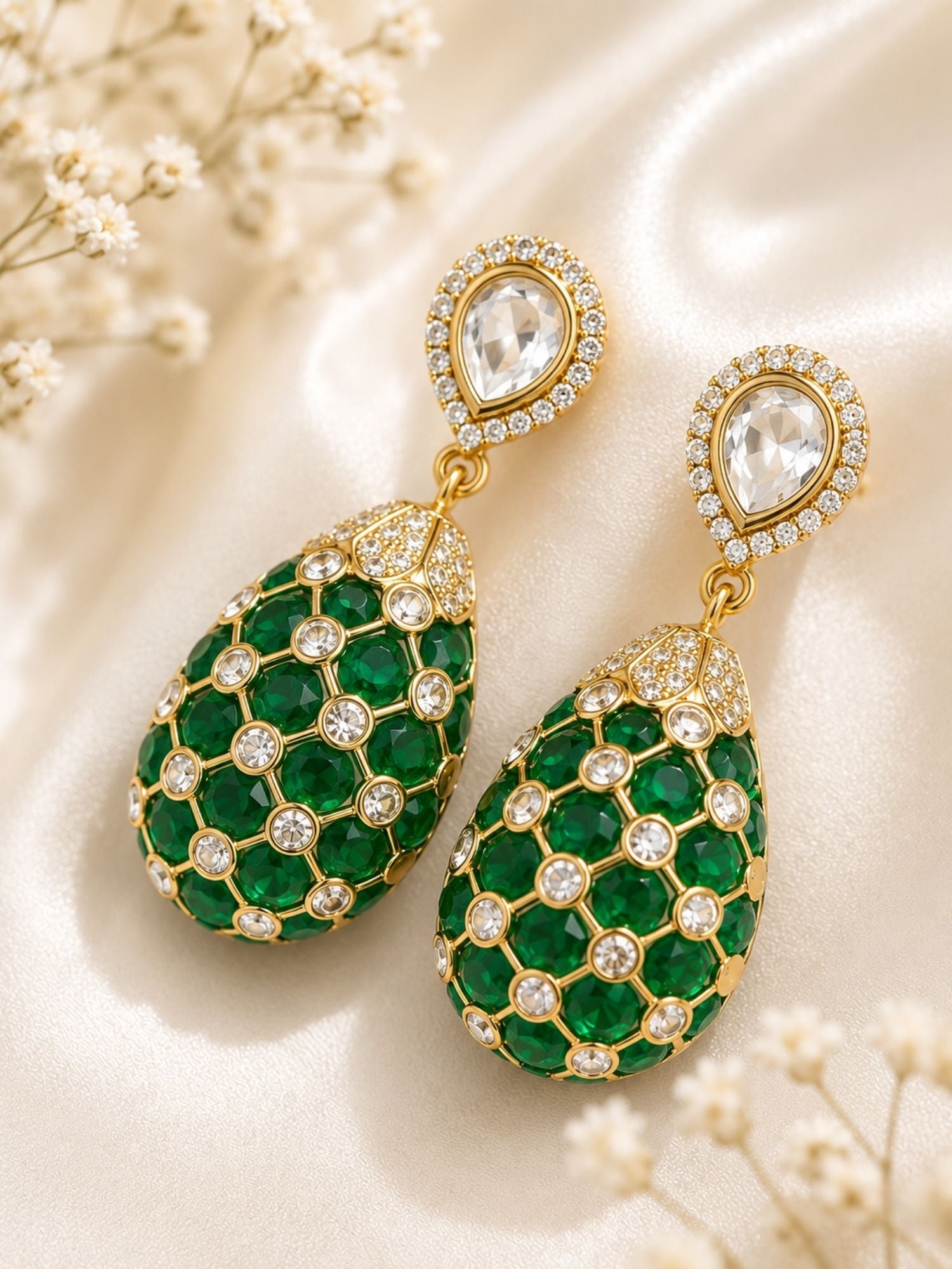 Gold Plated Polki Tear Drop Statement Earrings | Abdesigns Jewellery