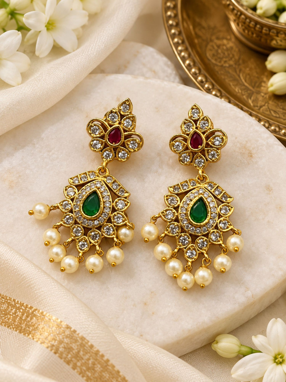 Gold Plated Kundan Polki Pearl Statement Necklace Set  Abdesigns
