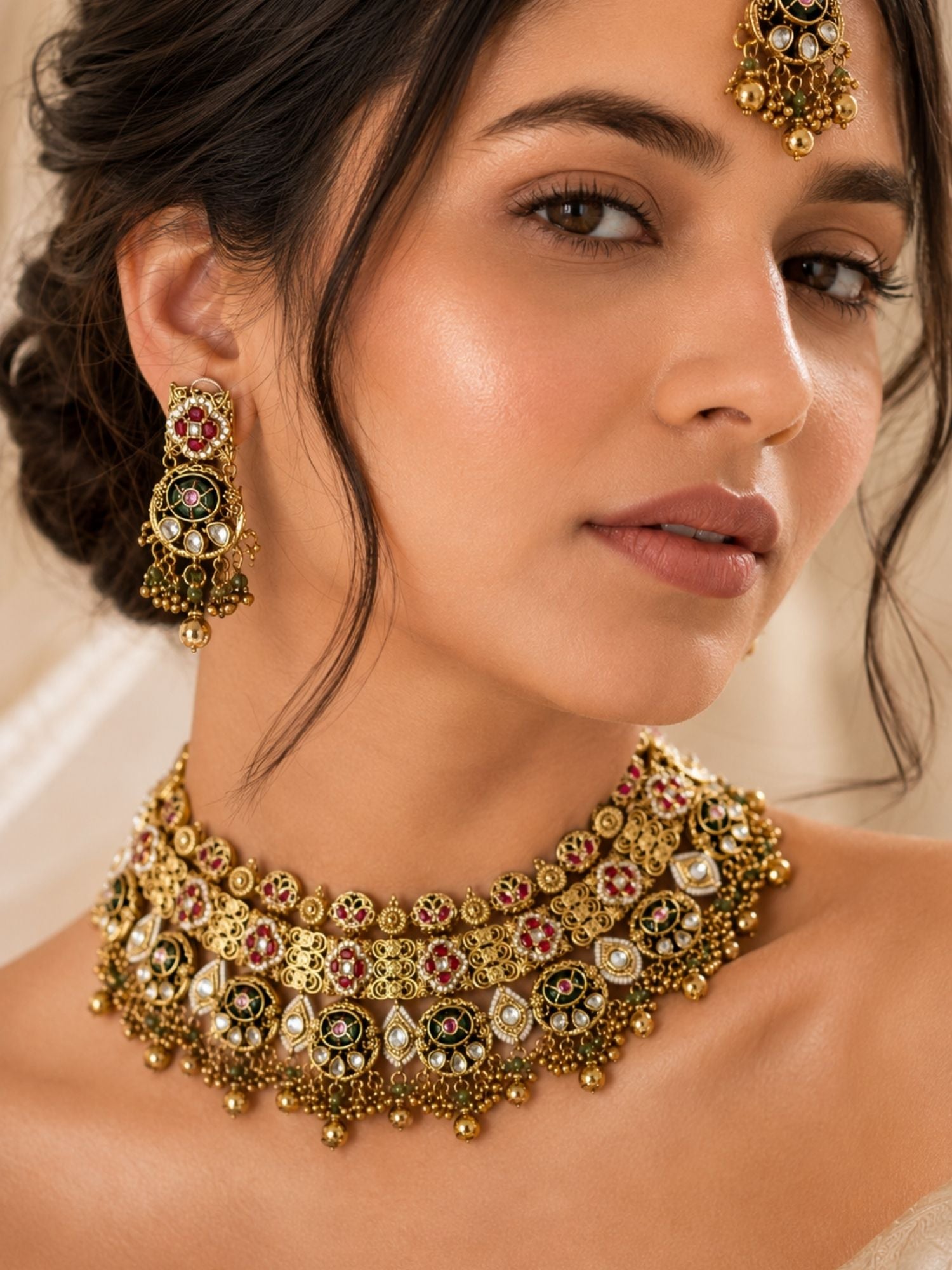Temple Choker Necklace Set in Antique Gold – Bridal | Abdesigns