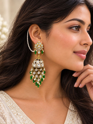 Oxidsed Gold Plated Polki Jhumka Bridal Ear Chain Earrings | Abdesigns Jewellery