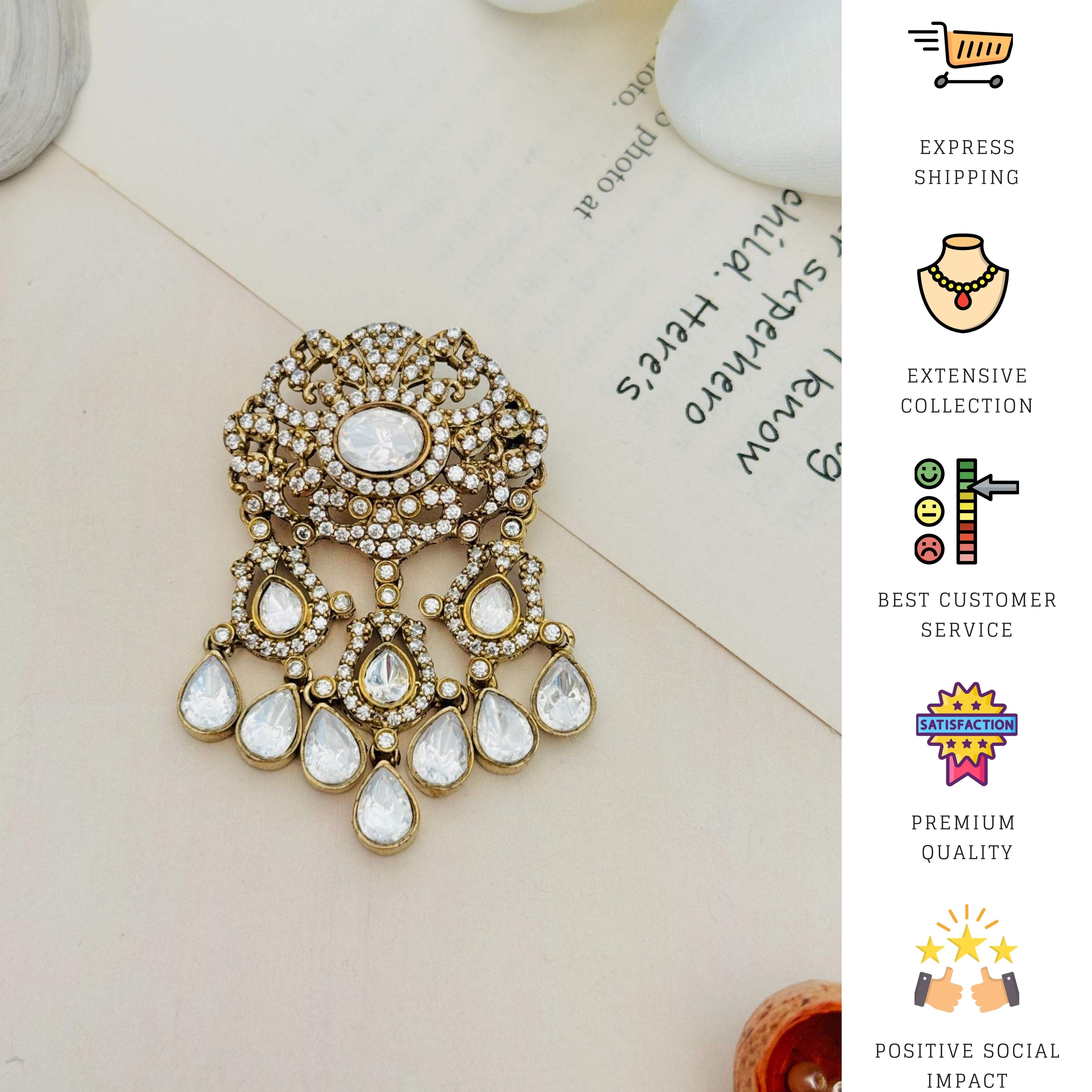 Wedding Premium Gold Plated Polki Men Brooch Pin