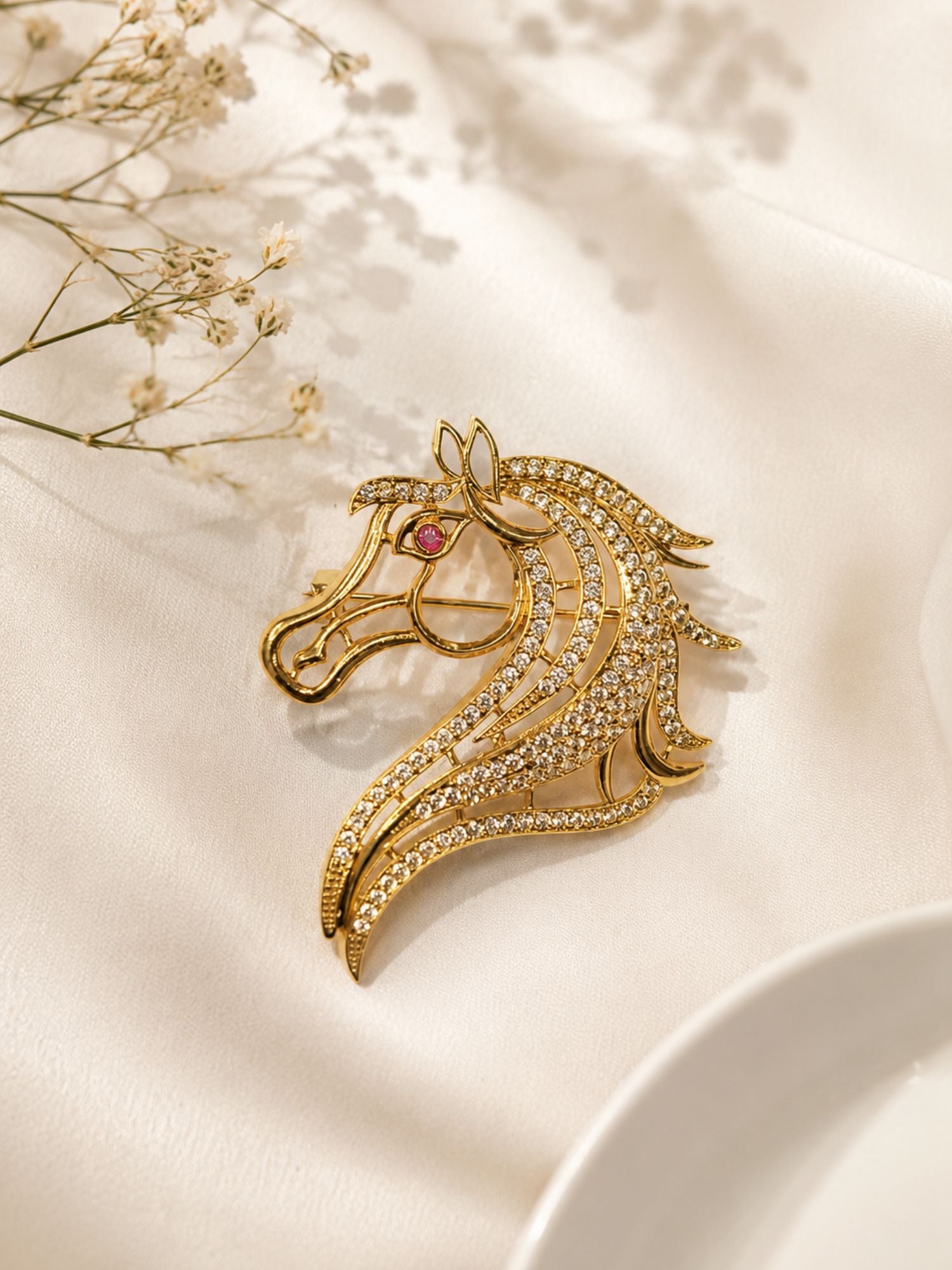 Unisex Victorian Gold CZ Diamond Horse Brooch Pin | Abdesigns Jewellery